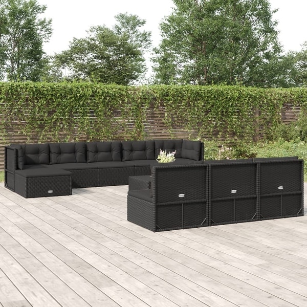 vidaXL 9 Piece Patio Lounge Set with Cushions Black Poly Rattan