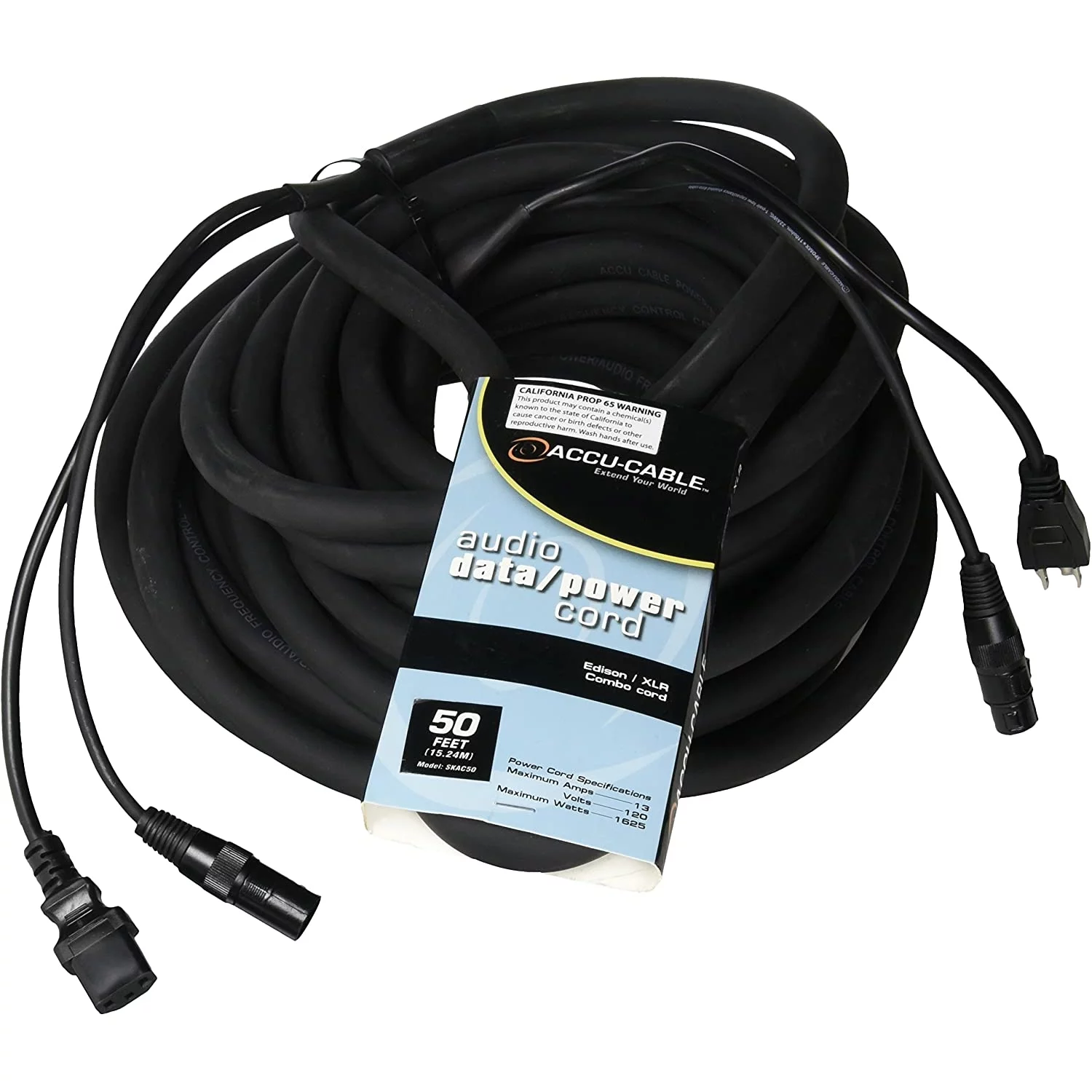 ADJ SKAC50 50 ft. American DJ Accu-Cable Audio Data XLR-IEC Power Cable - 16AWG