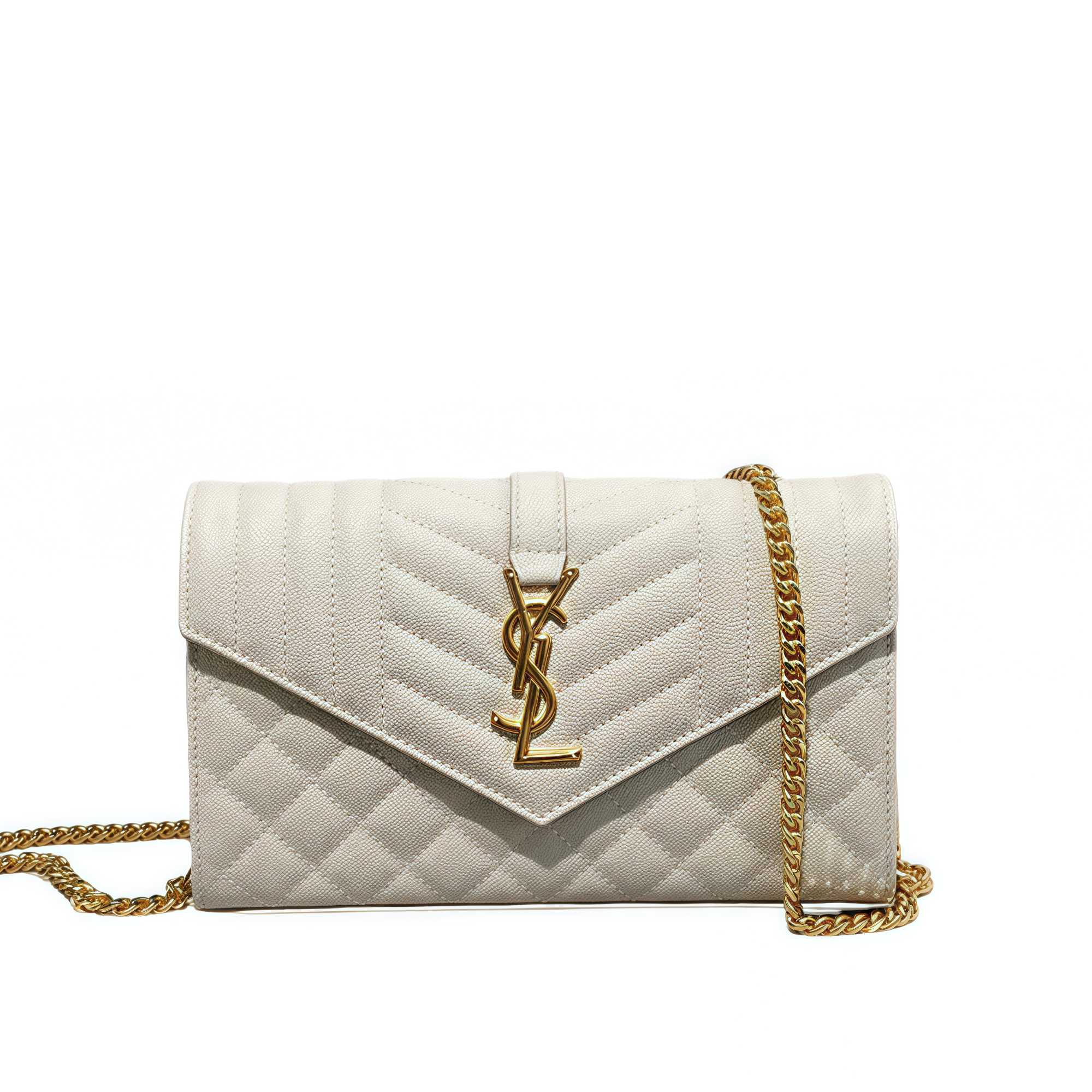 Saint Laurent Envelope Small Bag In Mix Matelasse Grain De Poudre Embossed White