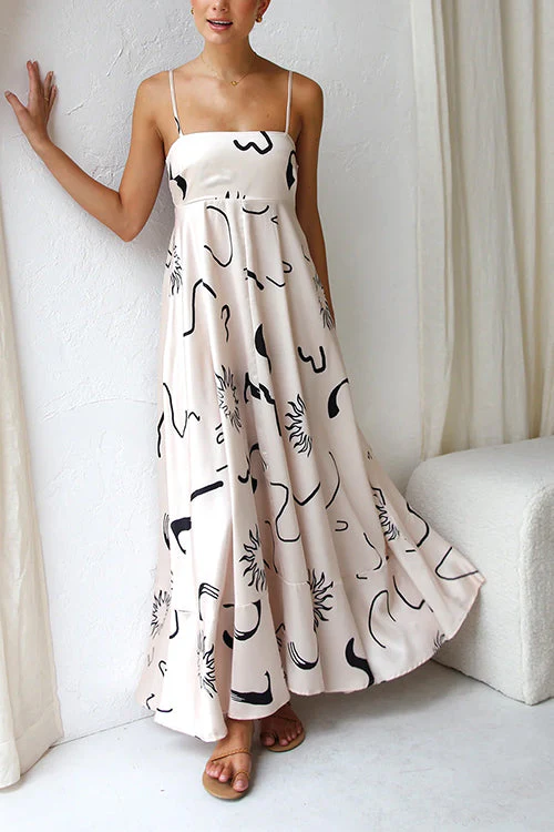 Graffiti Print Ruffle Swing Maxi DressClistos