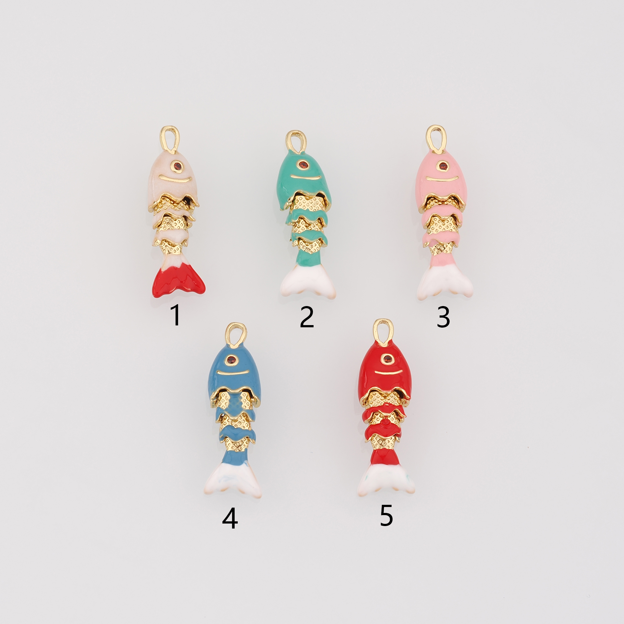 18K Gold Filled Fish Pendant,Enamel Ocean Fish Charm Earrings Necklace for DIY Jewelry Making Supply