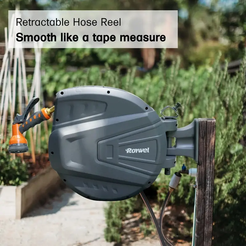Roywel Retractable Garden Hose Reel – 65-Foot, 1/2-Inch Auto-Rewind System
