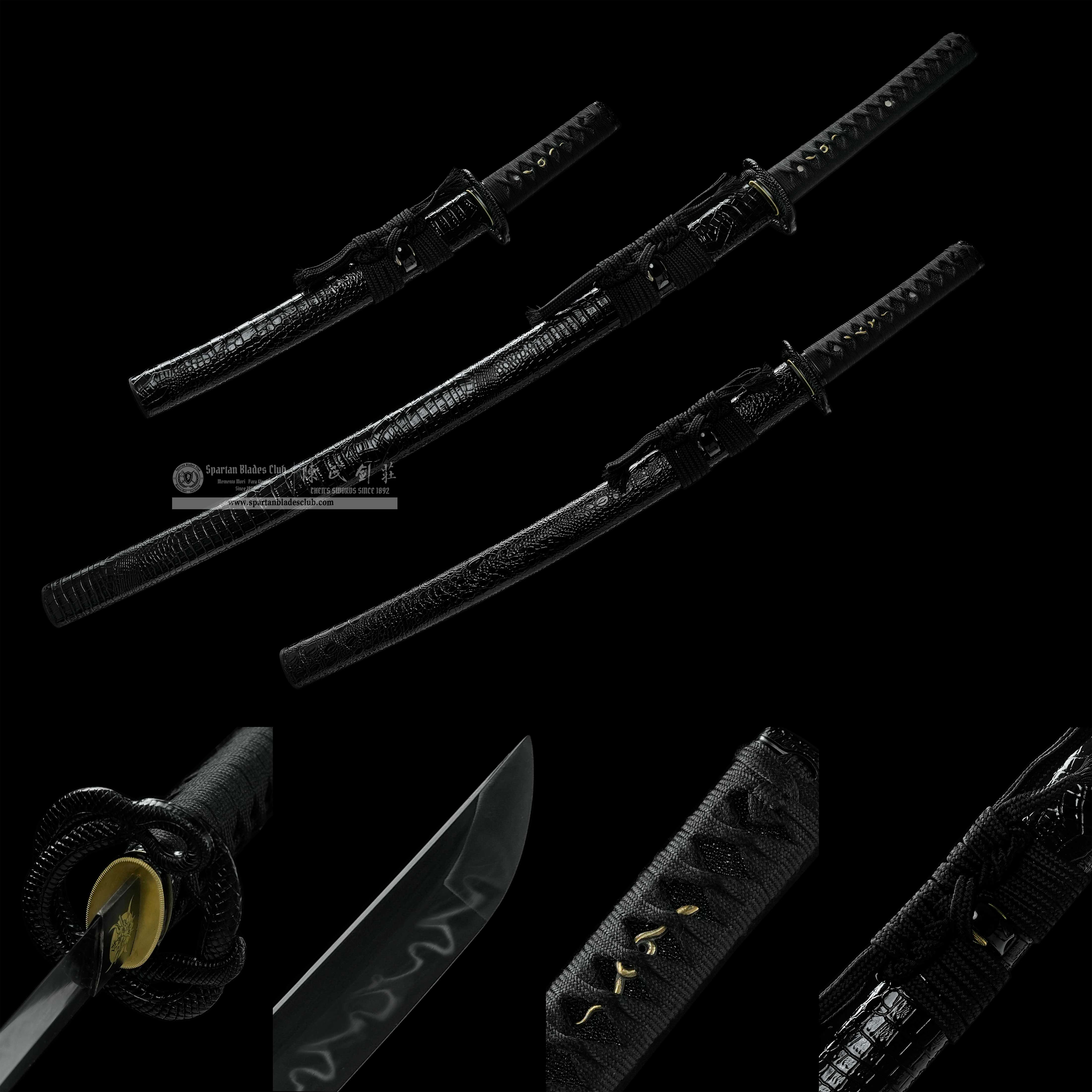 HY10 | Black Mamba | Daisho Set | Katana & Wakizashi & Tanto | T10 Clay Tempered Steel | Black | Real Hamon | Battle-Ready | Full-tang | Spartan Blades Club (陳氏劍莊 CHEN'S SWORDS 1892) - Spartan Blades Club - 陳氏劍莊1892