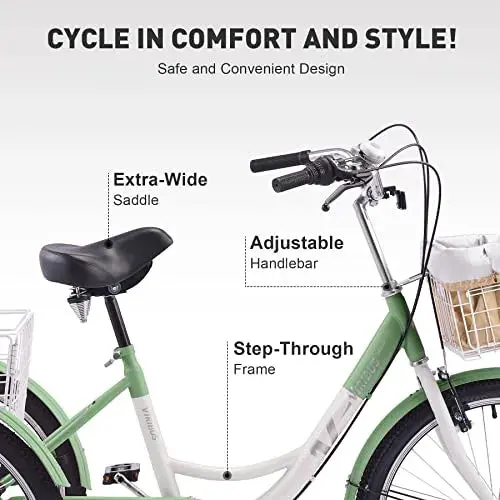 Viribus 7-Speed Adult Tricycle – 24″ 3-Wheel Cruiser with Front & Rear Baskets