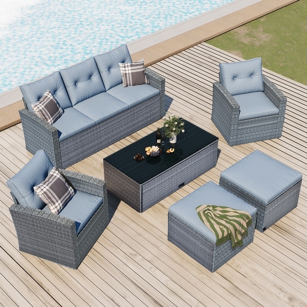 6piece Grey Sectional Set Seating Group Set with Table and Cushion