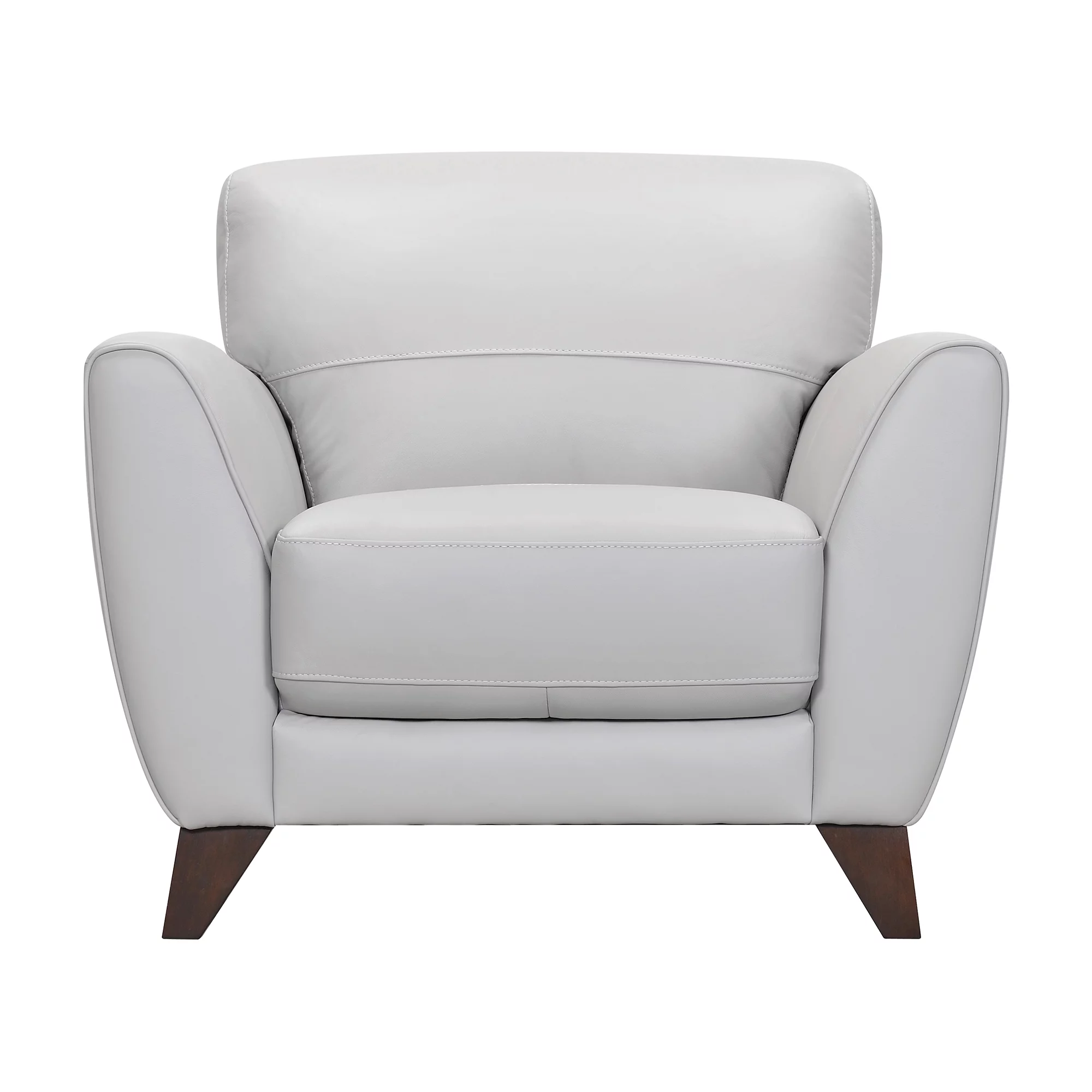 Jedd Genuine Dove Grey Leather Sofa Chair Brown Wood Legs