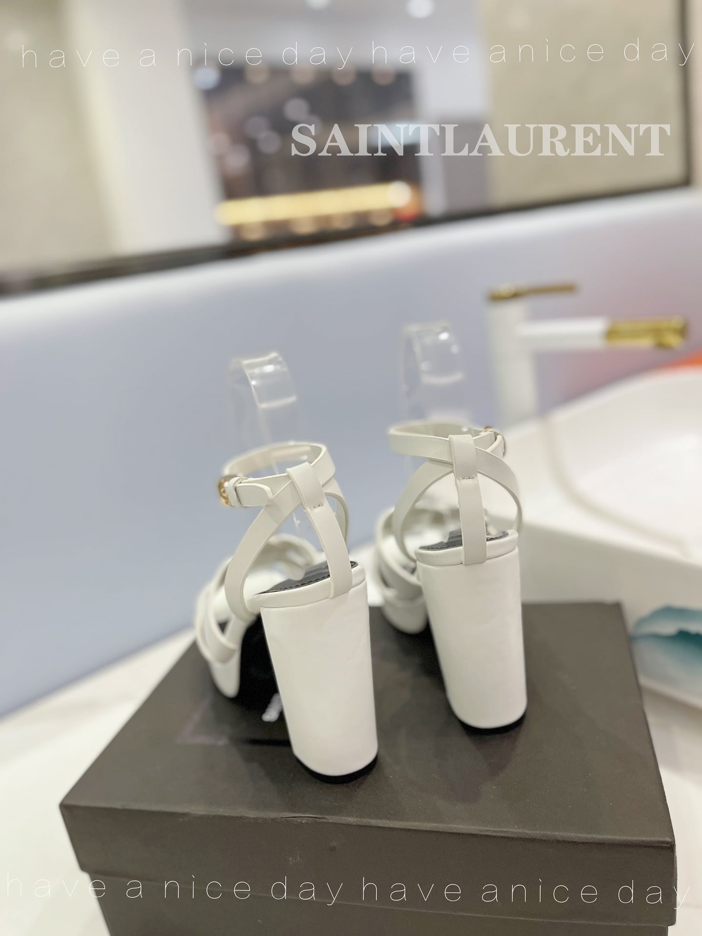 Saint Laurent Tribute Platform Sandals In Smooth Leather White