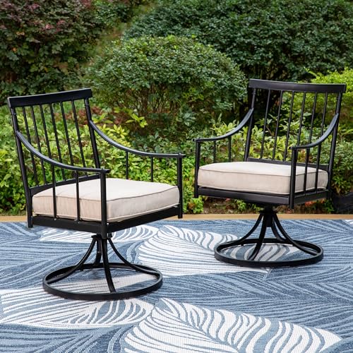 PHI VILLA Swivel Chairs Set of 2 Patio Dining Rocker Chair with Cushion Rocking Patio Furniture for Garden Backyard Bistro, Beige