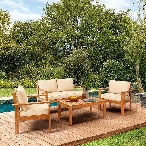 EROMMY 4 or 5Piece Wood Patio Conversation Set with Coffee Table and Soft Cushions,Outdoor Sofa Set for Garden,Backyard