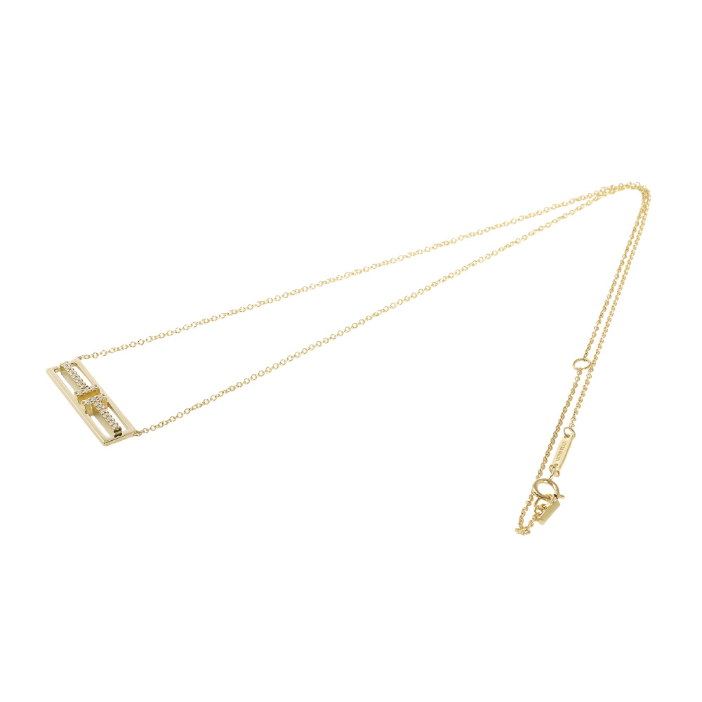 Tiffany & Co. Tiffany T Two Open Vertical Bar Necklace 18K Yellow Gold Diamond