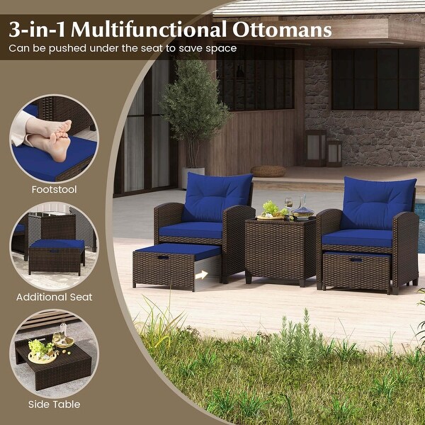Costway 5 Piece Patio Rattan Furniture with 2 Ottomans and Tempered