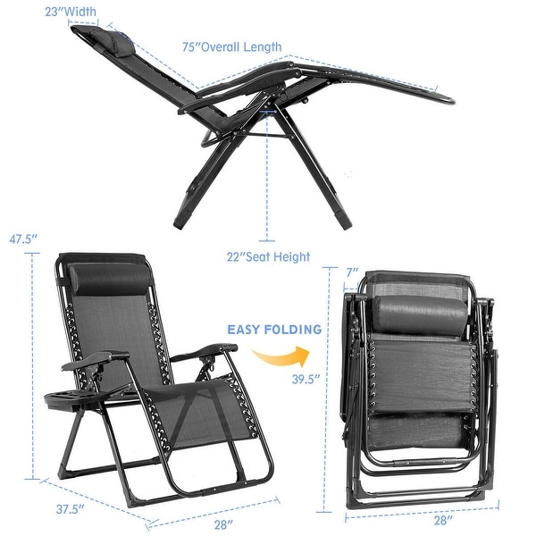 Gymax Folding Zero Gravity Lounge Chair Recliner w/ Cup Holder Tray