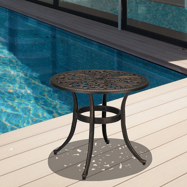 23.6 Inch Outdoor Round Cast Aluminum Phoenix Side Table,Bronze