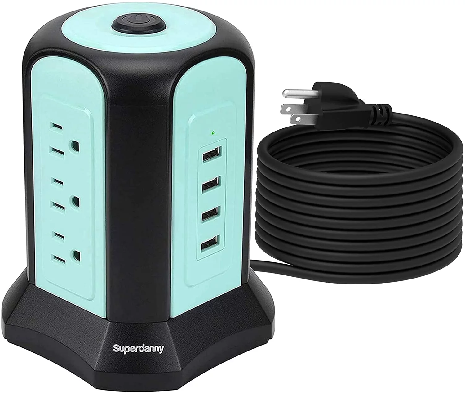 SUPERDANNY Surge Protector Tower Power Strip with USB Ports with 9 Outlets 10 ft Extension Cord Blue