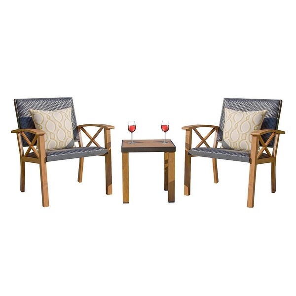 3piece Outdoor Garden Dialogue Set,Wood Grain Aluminum Wicker Mat Porch Chair,Coffee Table and Pillow