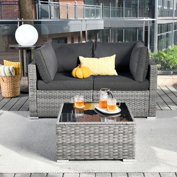 HOOOWOOO 3piece Outdoor Patio Wicker Sofa Set with Coffee Table