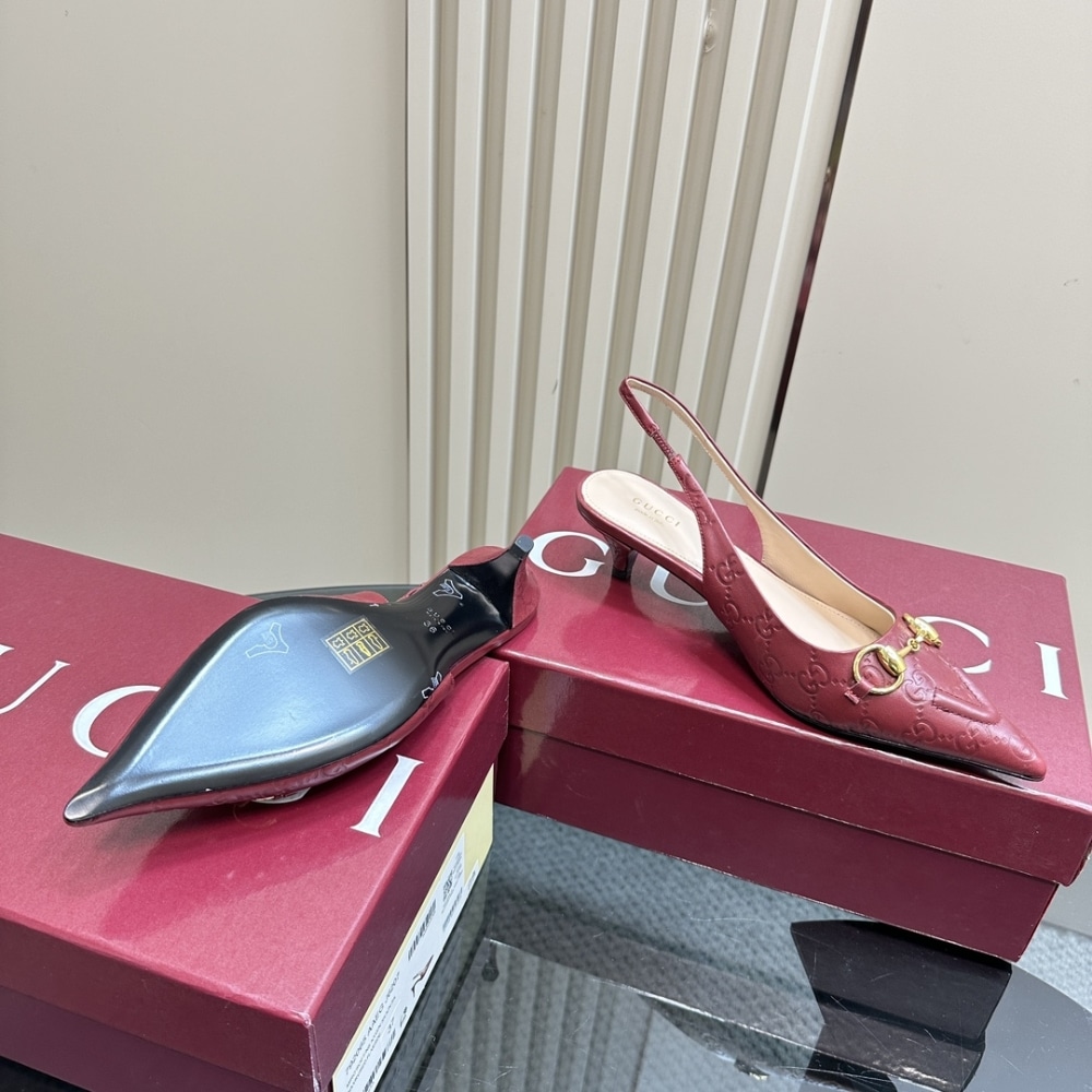 Gucci Women’S Horsebit Slingback Pump Gg Leather Rosso Ancora Red