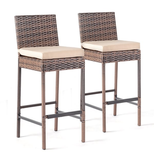 Patio PE Wicker Bar Chairs with Cushions(Set of 2)