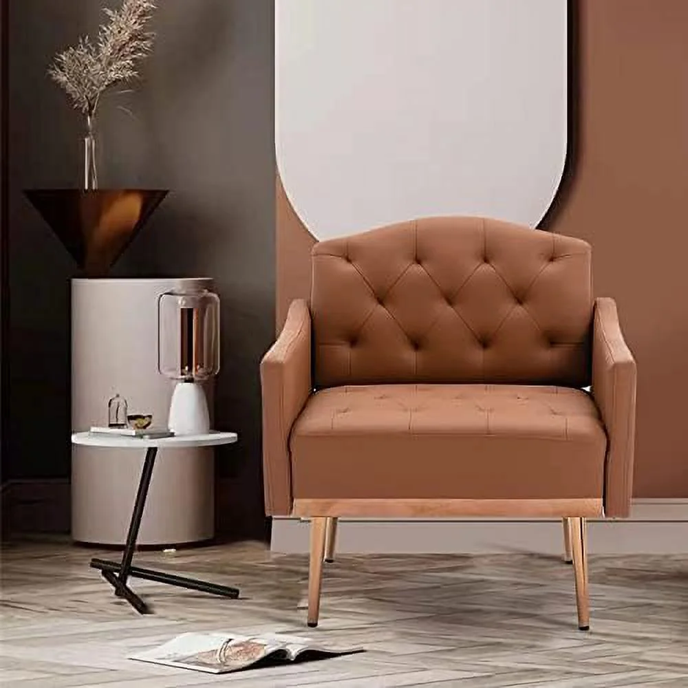 KHBIULIFE Velvet Accent Chair with Arms for Living Room  Modern Tufted Single Sofa Armchair with Gold Metal Legs Upholstered Reading Club Chair for Bedroom Office Decorative (Green - Velv