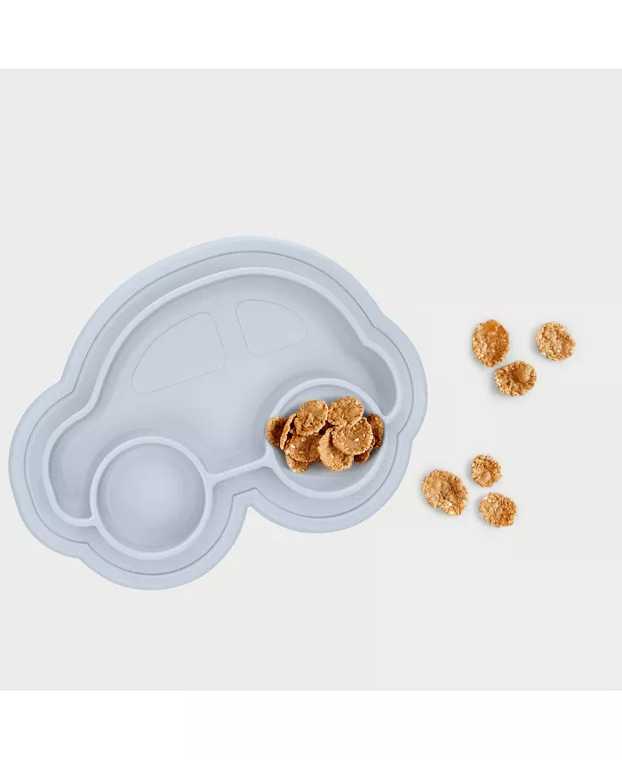 Kushies Silicone Divided Suction Plate, Unbreakable, Microwave Safe, Blue Car