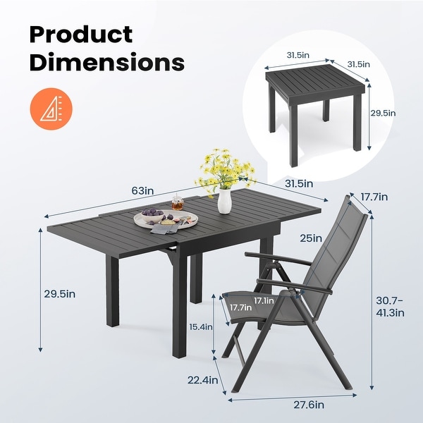 3/5/7 Pieces Patio Dining Set,Aluminum Expandable Table,Folding Padded Adjustable Chair