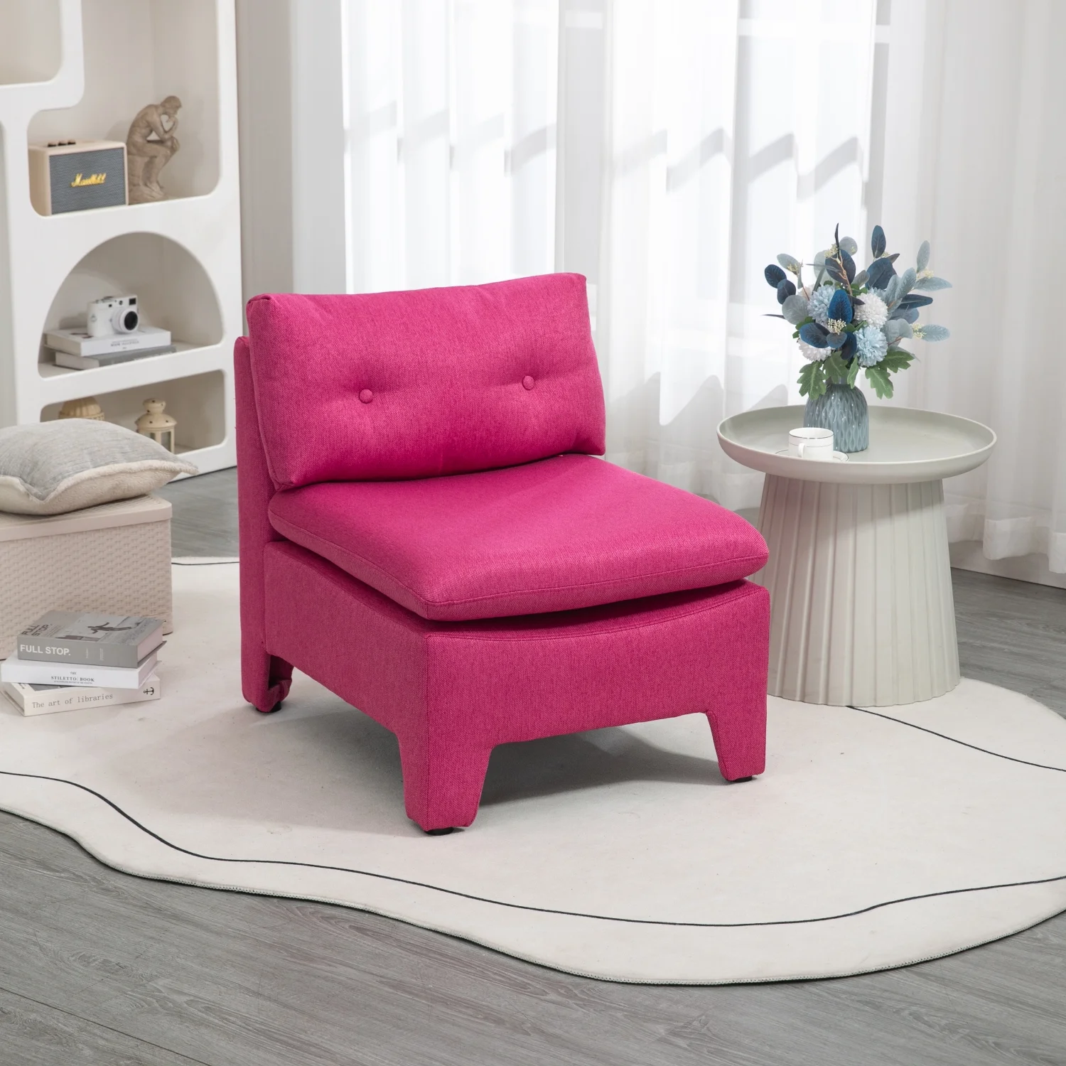 Holaki House Hold Cushioned Deep Seat No Armrest Linen Accent Single Lazy Chair, Comfy Oversized Leisure Barrel Chairs for Living-Red