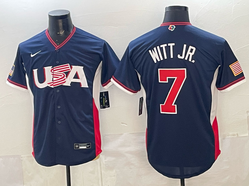 Men's USA Baseball Bobby Witt Jr. #7 Navy 2026 World Baseball Classic Stadium Jersey