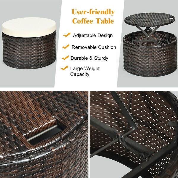 Costway Patio Rattan Daybed Cushioned Sofa Adjustable Table Top Canopy