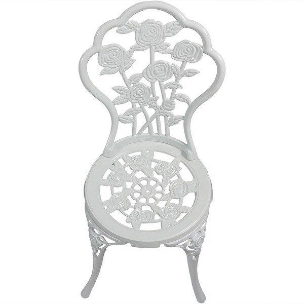 Sunnydaze 3Piece White Flower Designed Cast Aluminum Patio Furniture Bistro Set