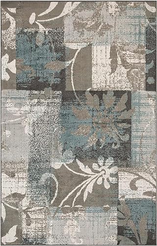 Superior Indoor Area Rug, Plush Carpet Cover, for Kids or Pets, Hallway, Entryway, Dining, Office, Kitchen, Modern Floral Patchwork Decor, Pastiche Collection, 5' Round, Beige
