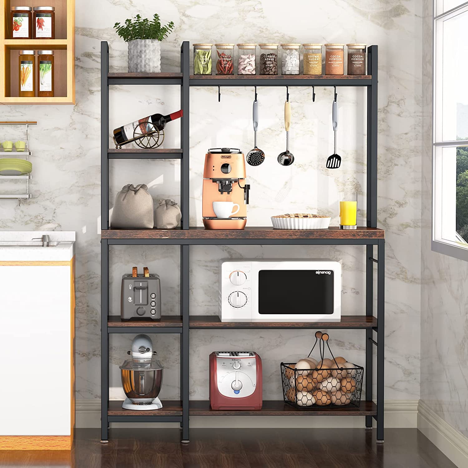 Tribesigns Bakers Rack with Storage Hutch for Kitchen, Microwave Oven Stand, 5-Tier Kitchen Utility Storage Shelf, Kitchen Organization and Storage for Kitchen, Living Room