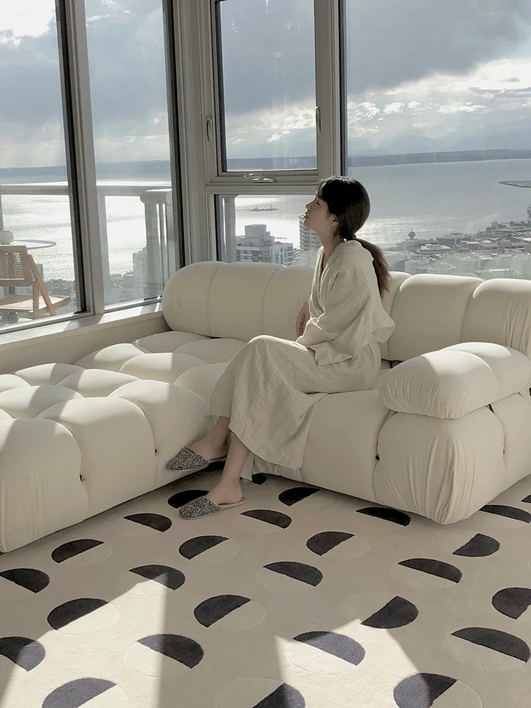 CP025 - MOONWALL Cream Black and White Moon Carpet Hand Inlaid Three-Dimensional Craft Bedroom Living Room Bedside Carpet