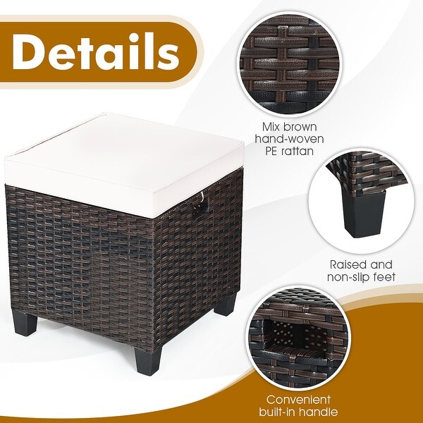 Costway 2PCS Patio Rattan Ottoman Cushioned Seat Beige