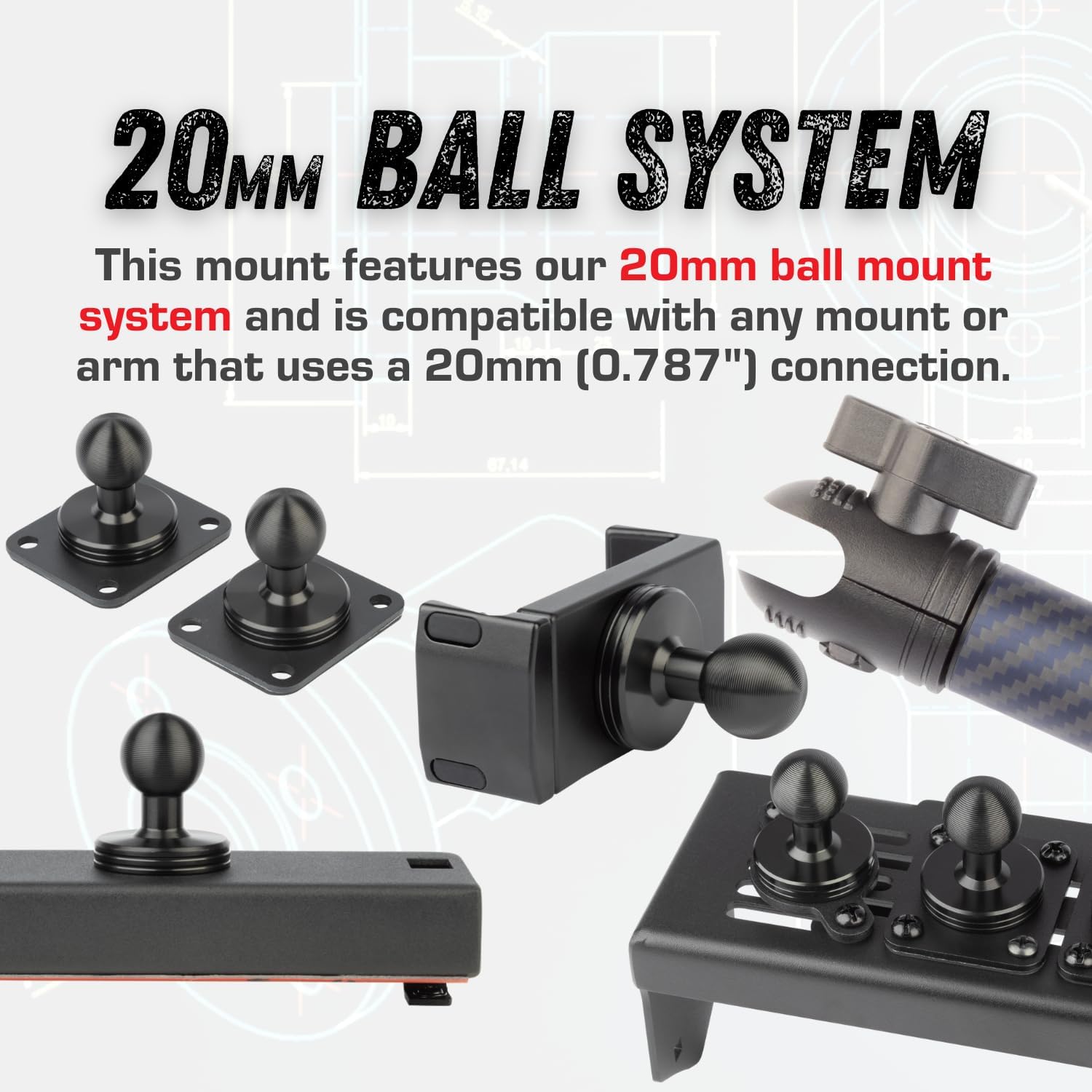 Dash Mount Cell Phone Holder RAM Truck Compatible (2019+ 1500, 2500, 3500 and TRX) with 20mm Ball Mount - Compatible with iPhone and Android Smartphones (Dual Ball with 2 Phone Holders)