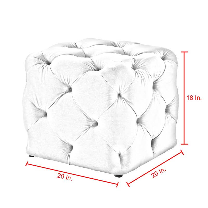 Posh Living Leonard Modern Linen Fabric Square Ottoman in Cream/White