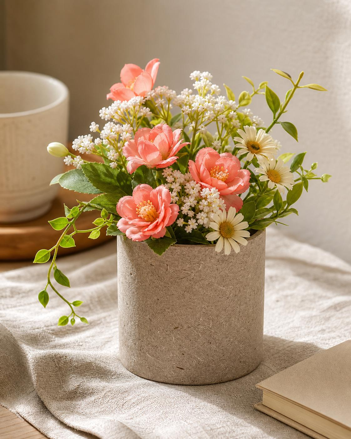 Artificial Eucalyptus Plant in Cylindrical Paper Pulp Pot