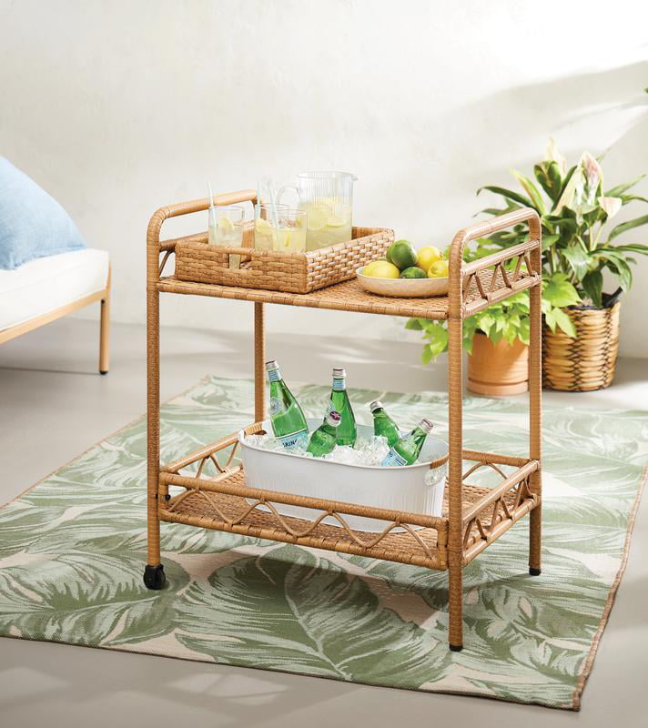 Better Homes and Gardens Willow Sage Steel Wicker Bar Cart, Brown