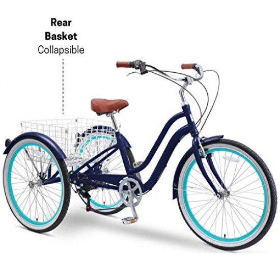 26 Inch 7-Speed Hybrid Adult Tricycle with Rear Basket