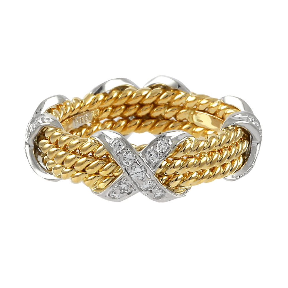 Tiffany & Co. Schlumberger 3 Low Rope Ring Platinum & 18K Yellow Gold Diamond 60110100