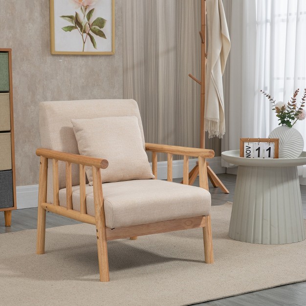 Homcom Accent Chair With Softness amp Support Upholstered Arm Chair For Living Room Furniture Comfy Chair For Bedroom Living Room Chair Beige