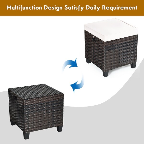 Costway 2PCS Patio Rattan Ottoman Cushioned Seat Beige