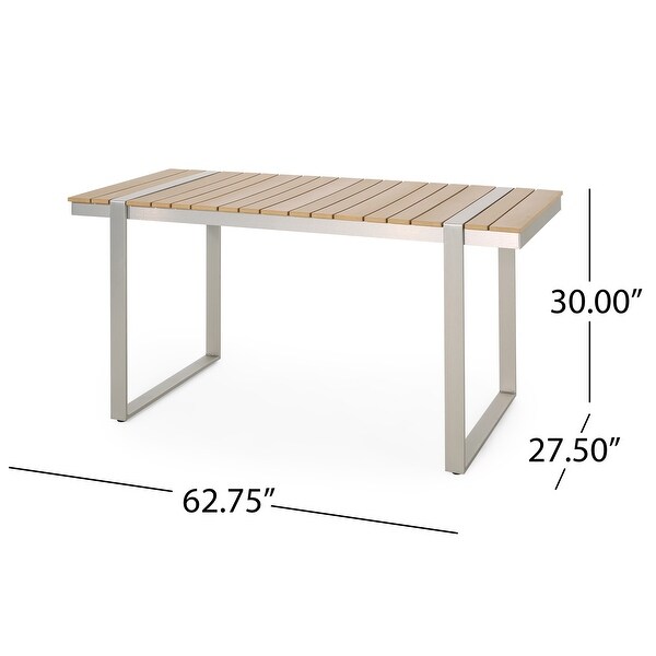 Dining Table,Silver + Natural with a Stunning Aluminum Frame and Classic Slat Paneling