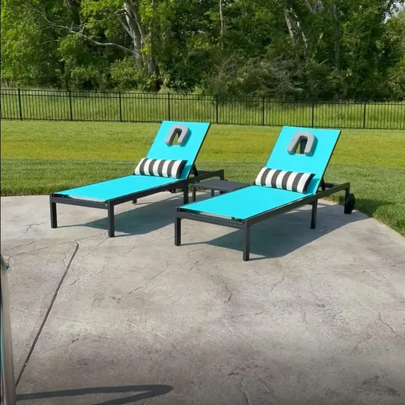 PURPLE LEAF Tanning Lounge Set – Adjustable Aluminum Reclining Chairs with Face-Down Hole, Wheels, Pillows & Matching Table