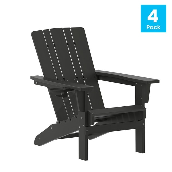 Set of 4 Commercial AllWeather Adirondack Chairs with Cupholders