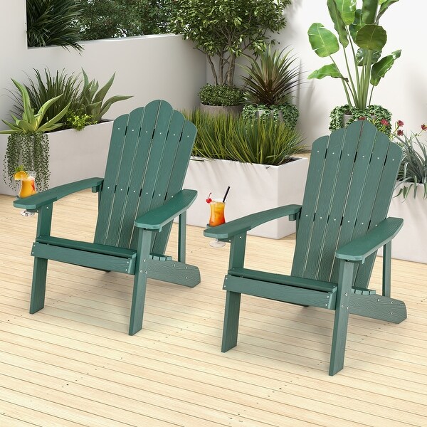 Costway Patio HIPS Adirondack Chair with Cup Holder Weather Resistant