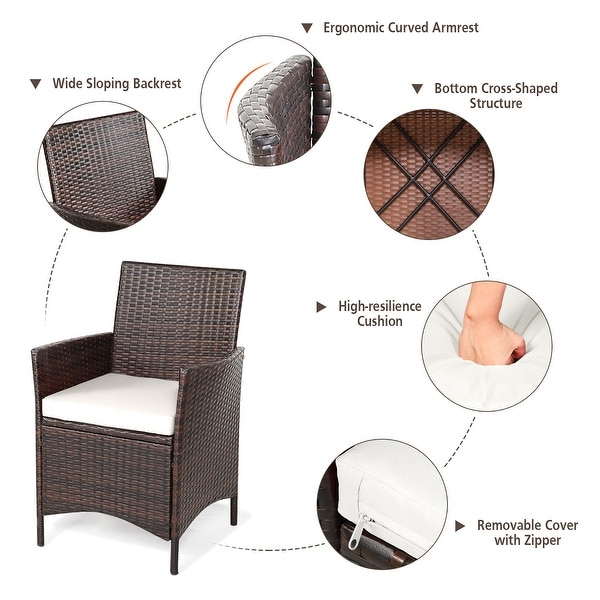 Costway 3PCS Patio Rattan Furniture Set Cushioned Sofa Glass Tabletop