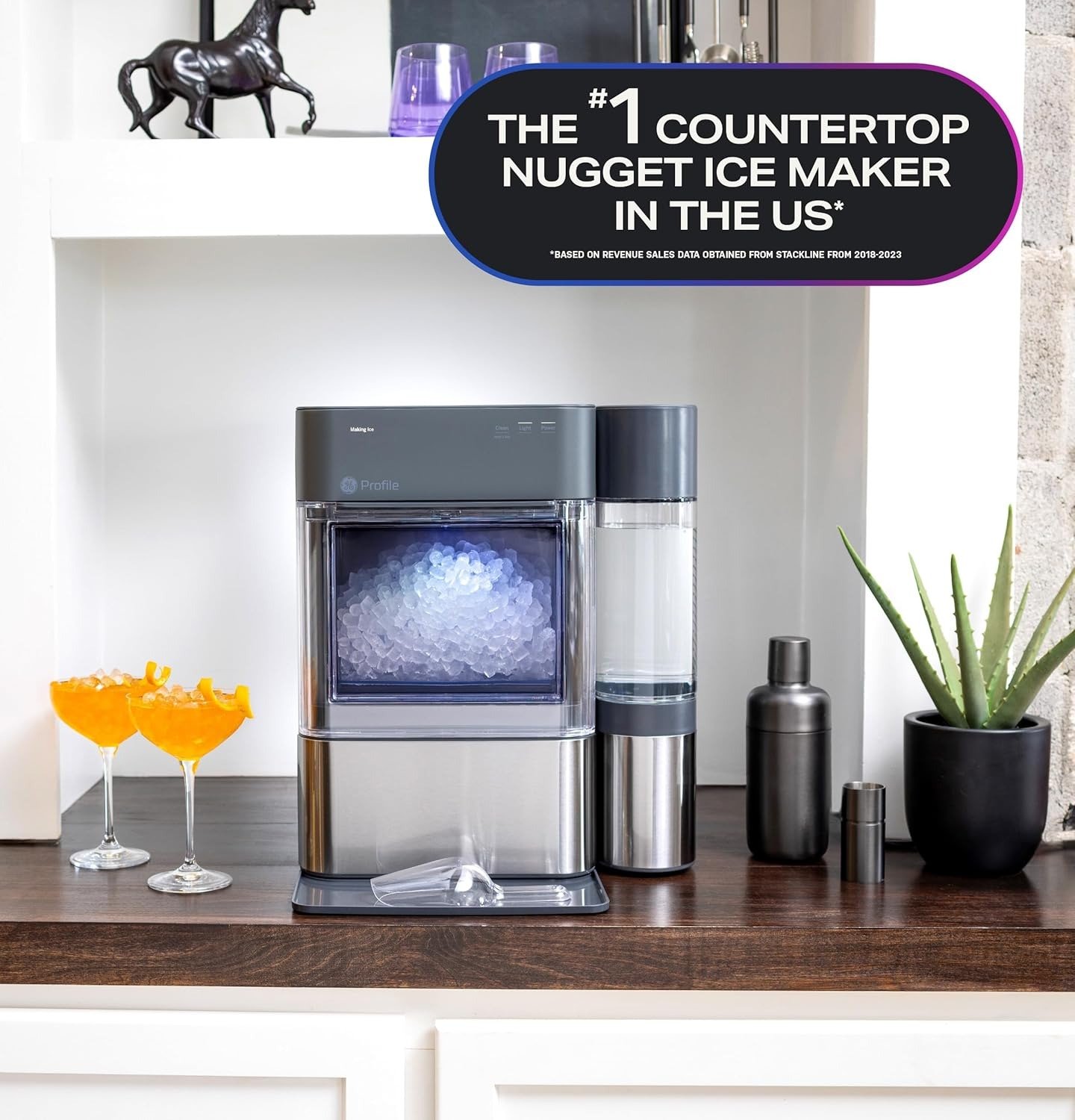 Chewable Crunchable Countertop Nugget Ice Maker, Scoop included, 38 lbs in 24 hours, Pellet Ice Machine with WiFi & Smart Connected, Stainless Steel