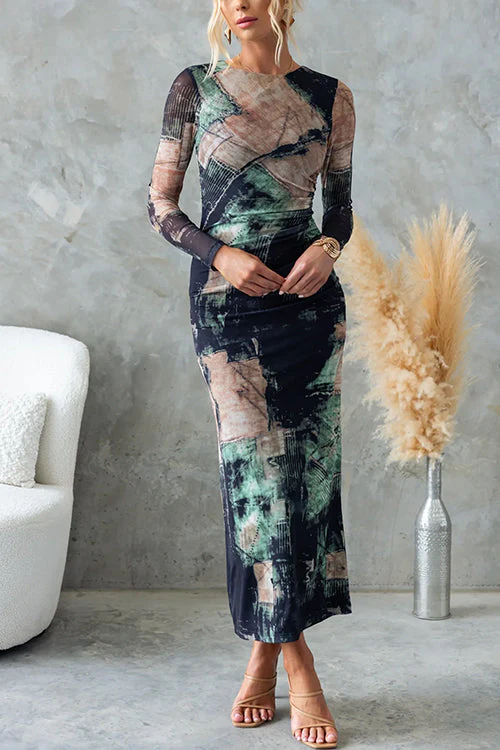 Abstract Print Bodycon Maxi Dress | Evening GownClistos