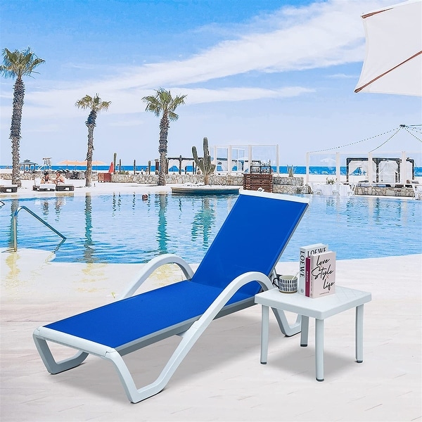 Patio Chaise Lounge Adjustable Aluminum Pool Lounge Chairs with Arm All Weather Pool Chairs,1 Lounge Chair+1 Plastic Table
