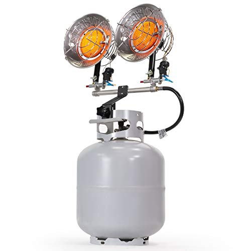 XtremepowerUS 30,000 BTU Propane Tanktop Heater Infrared Dual Burner Safety Shut-Off Valve, Tip-Over Switch for Garage, Camping, Hunting Double Burner